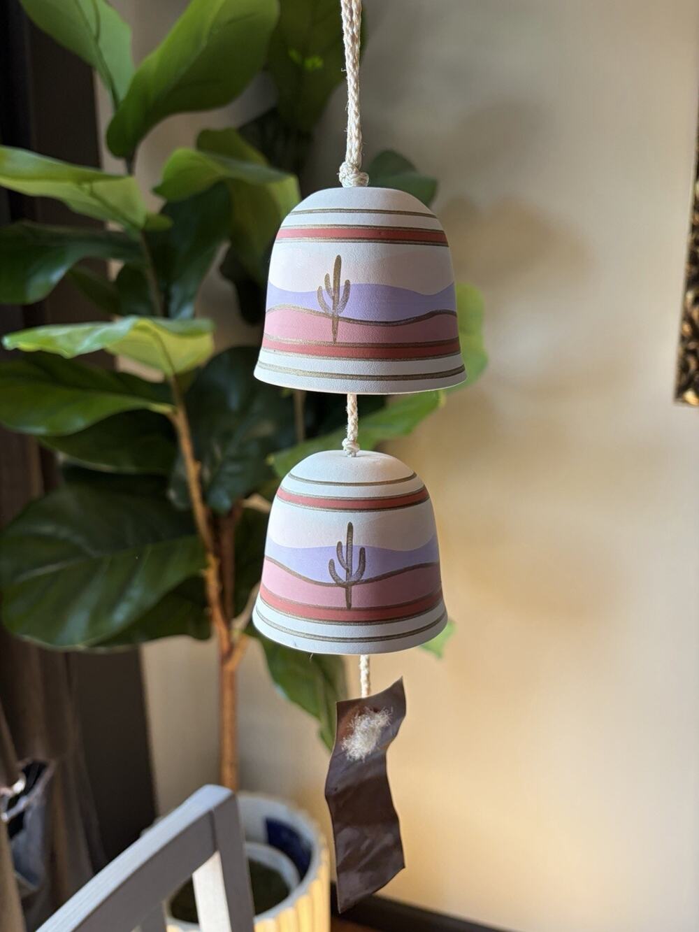 Ceramic Southwestern Wind Chime, Cactus Design, Multicolor, Desert Theme